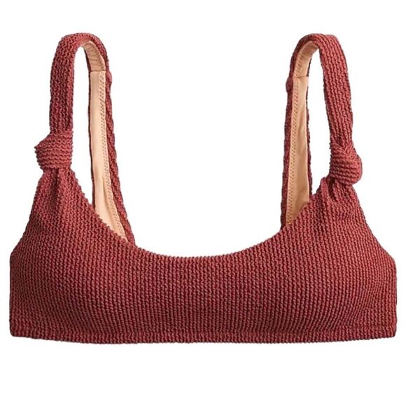 J Crew Chimney Red Brown Scrunchie Knotted Scoop Neck Bikini Top Sz XXL NWT - Picture 1 of 13